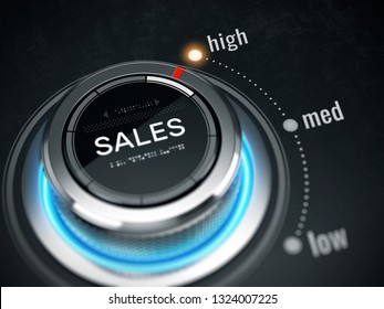 Great Sales Concept - Sales Switch Button Positioned On Maximum. 3d Rendering