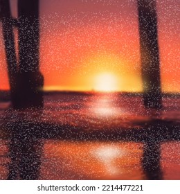 A Great Sunset On The Beach Below The Pier See How The Colors Blend In This Illustration See The Waves Of The Sea