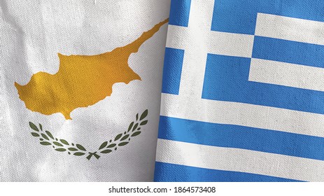 Greece And Cyprus Two Folded Flags Together 3D Rendering