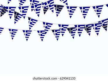 Greece flag festive bunting against a plain background. 3D Rendering