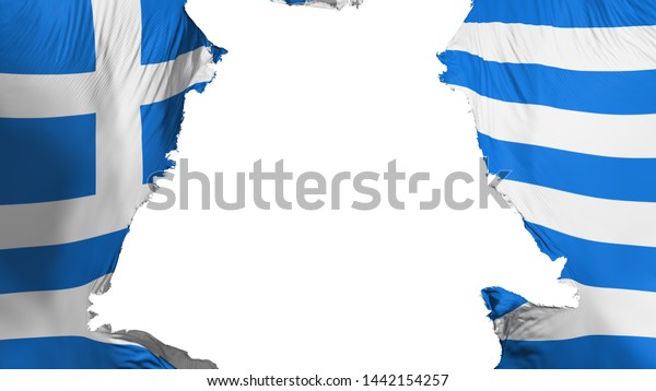 Greece\
flag ripped apart, white background, 3d\
rendering