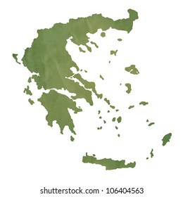 Greece Islands Map In Old Green Paper Isolated On White Background.