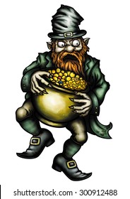 Greedy Angry Leprechaun And A Pot Of Gold.