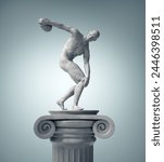 Greek athlete statue throwing the discus. THIS IS A 3D RENDER ILLUSTRATION.