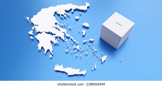 Greek Election. Voting box on blue and white colors Greece map background. Blank ballot box above view. 3d render - Powered by Shutterstock