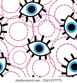 Greek eye seamless pattern over geometric circles.