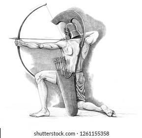 Greek Hoplite. Ink Drawing.
