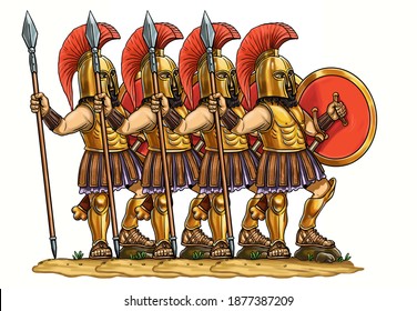 Greek Hoplite With Spear In Phalanx. Template For Children.	