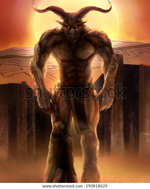 Greek Monster Minotaur Walking Concrete Stone Stock Illustration 190818629