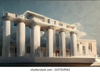 Greek Revival Style Architecture, Digital Art Style, 3d Illustration