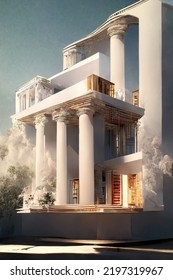 Greek Revival Style Architecture, Digital Art Style, 3d Illustration