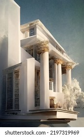 Greek Revival Style Architecture, Digital Art Style, 3d Illustration