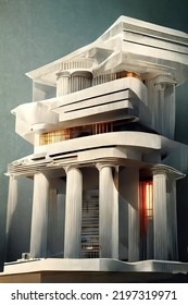 Greek Revival Style Architecture, Digital Art Style, 3d Illustration