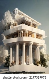 Greek Revival Style Architecture, Digital Art Style, 3d Illustration