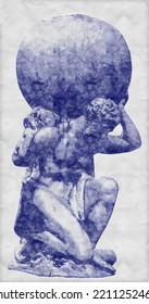Greek Titan Atlas Sculpture Sketch Illustration