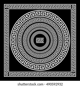 Greek traditional meander border set. antique frame pack. Decoration element patterns in black and white colors. Ethnic collections. illustrations. art