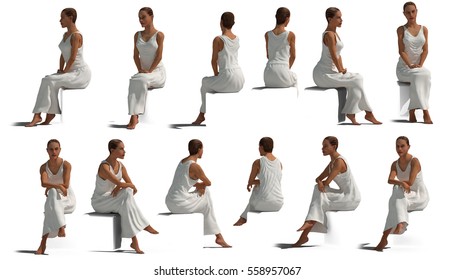 Greek Woman Sitting White Dress Tunic 3d Rendering