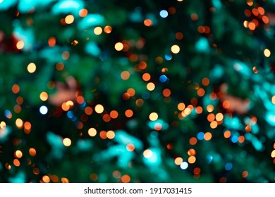 green abstract background with red and yellow  bokeh