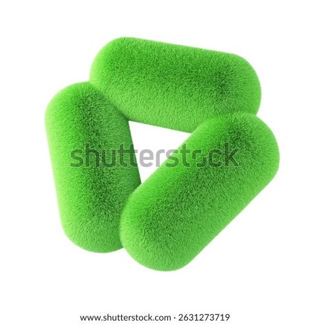 Green abstract fluffy shape. 3d design element isolated on white background.