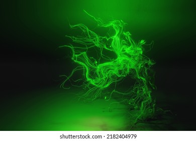 Green Abstract Tentacles Neon Glow 3d Background