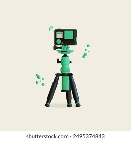 Green action camera on a tripod to record video and broadcast online. - Powered by Shutterstock