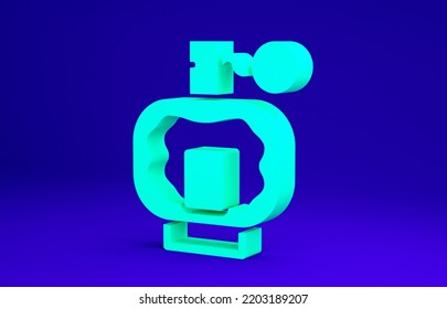 Green Aftershave Icon Isolated On Blue Background. Cologne Spray Icon. Male Perfume Bottle. Minimalism Concept. 3d Illustration 3D Render.