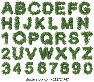 Green alphabet made of trees and leafs. Seasonal summer letters