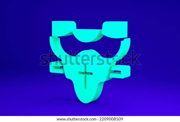 Green American football player chest protector\
icon isolated on blue background. Shoulder and chest protection for\
upper body. Team sports. Minimalism concept. 3d illustration 3D\
render.