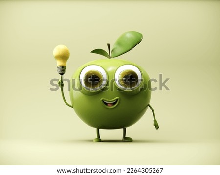 Green apple mascot - 3d render. Cute cartoon living exotic fruit character. The concept of a healthy lifestyle and self-care. Healthy character goes in for sports, fitness, yoga. 
