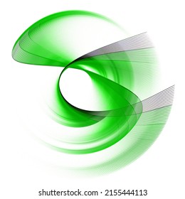 Green arcuate and wavy elements intersect on a white background. Icon, logo, symbol, sign. 3d rendering. 3d illustration.