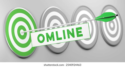 Green arrow with the lettering “Omline” as a direct hit in the target as a concept (3d rendering) - Powered by Shutterstock