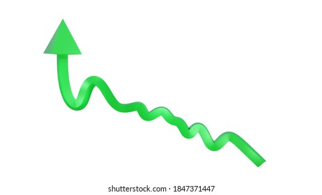 Green arrow trending upward. 3d rendering.