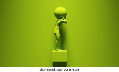 Green Atlas Statue Sculpture Holding up the Celestial Heavens Immortal Greek with Bright Green Background Right View 3d illustration render
