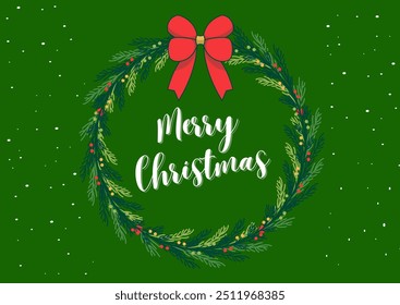 green background with christmas theme. there are text, christmas decoration ornaments and falling snow. minimalist design, christmas celebration, christmas greeting card, winter, holiday season - Powered by Shutterstock