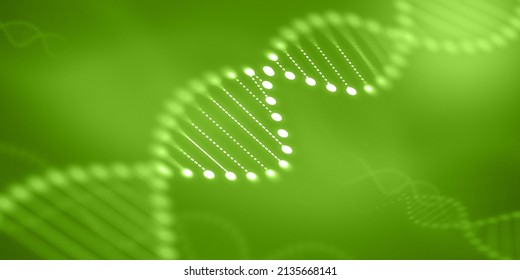 Green Background of DNA Molecule. Medical Abstract Blur For Science, Biology and Gene Genetic 