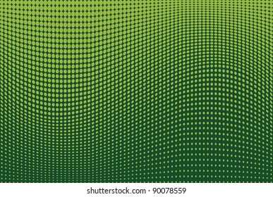 Green Background Of Offset Dots Arranged In Waves - Bitmap Illustration