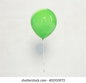 Green Balloon On Light Concrete Wall Background, 3D Rendering