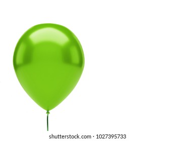 Green Baloon On The Top Left Corner Isolated On White Background. Close-up 3D Illustration Of Beautiful, Candy, Glossy Baloons