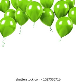 Green Baloons On The Upstairs With Clear Path Isolated On White Background. 3D Illustration Of Beautiful, Candy, Glossy Baloons