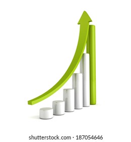 Green Bar Chart Business Growth With Rising Up Arrow. Sccess Concept 3d Render Illustration