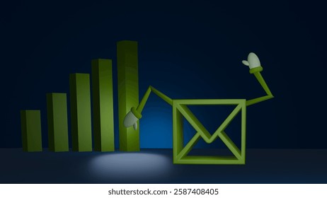 Green Bar chart graph with US dollar in three dimension space illustration