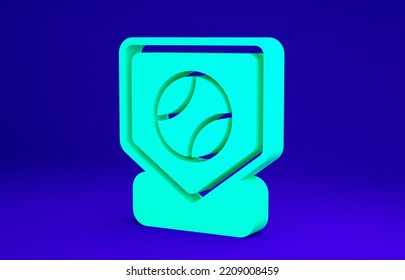 Green Baseball Base Icon Isolated On Blue Background. Minimalism Concept. 3d Illustration 3D Render.