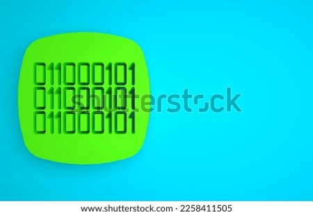 Green Binary code icon isolated on blue background. Minimalism concept. 3D render illustration.