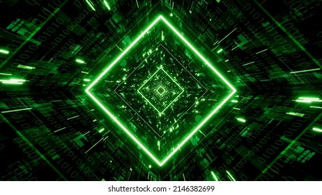 Green Binary Technology Data Flow In The Matrix Concept Tunnel Background