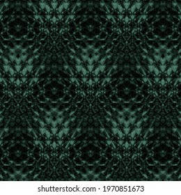 Green and black geometric abstract kaleidoscopic ornamental background design.