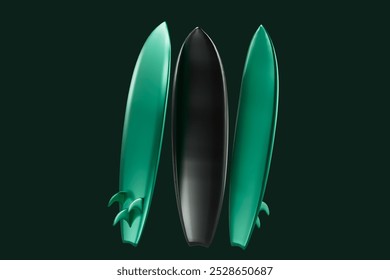 Green and black glossy racket with a Surfboard set isolated design elements on background. Colorful Surfboard set spor collection 3d design elements Sports.3D Rendering - Powered by Shutterstock