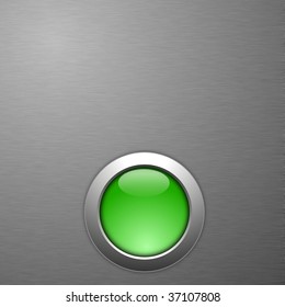 green blank button with copyspace on metal surface
