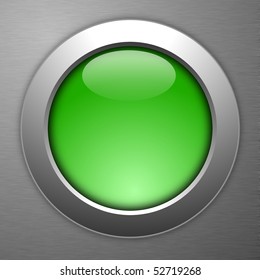 green blank button with copyspace on metal surface
