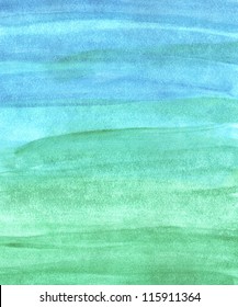 Green and blue abstract hand painted watercolor background