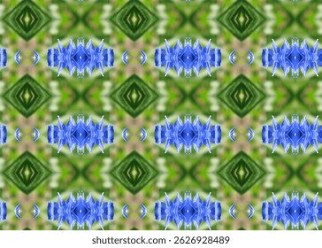 A green and blue geometric pattern.